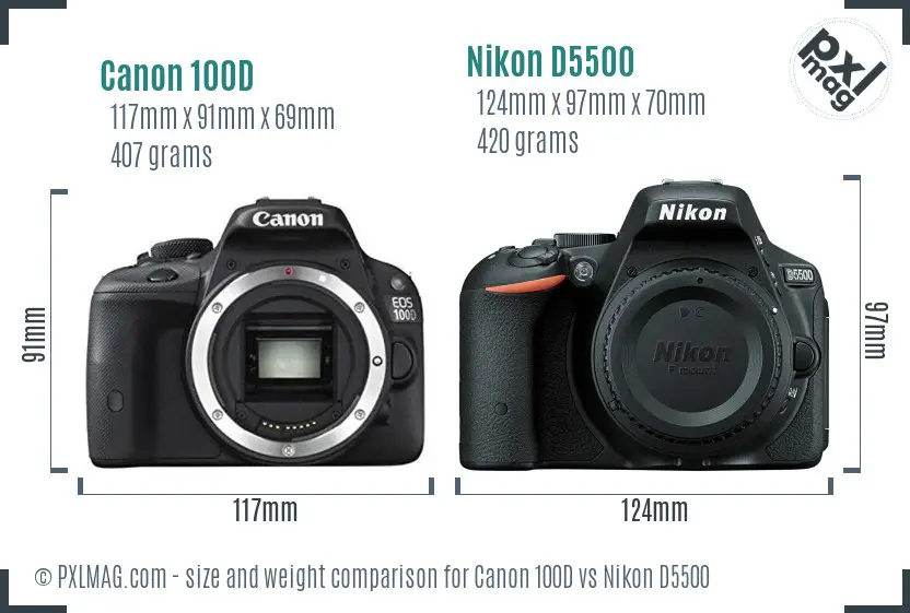 Canon 100D vs Nikon D5500 size comparison