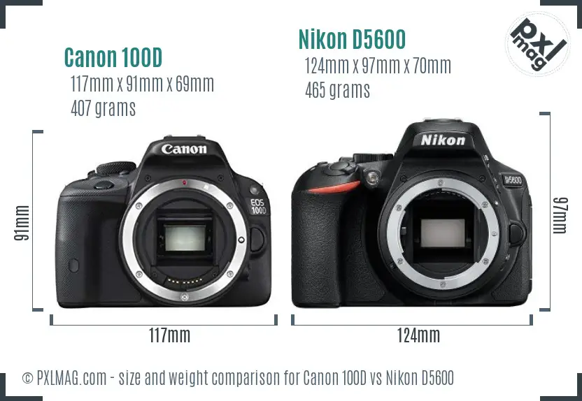 Canon 100D vs Nikon D5600 size comparison