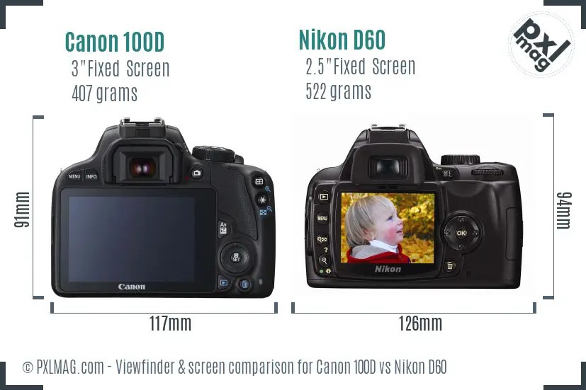 Canon 100D vs Nikon D60 Screen and Viewfinder comparison