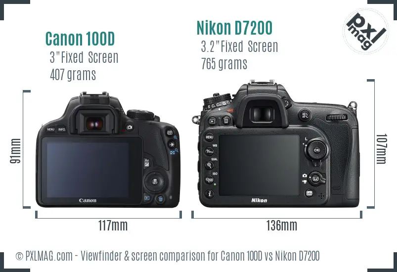 Canon 100D vs Nikon D7200 Screen and Viewfinder comparison
