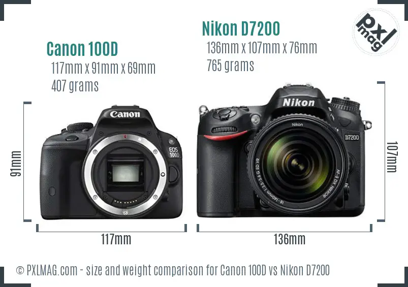 Canon 100D vs Nikon D7200 size comparison