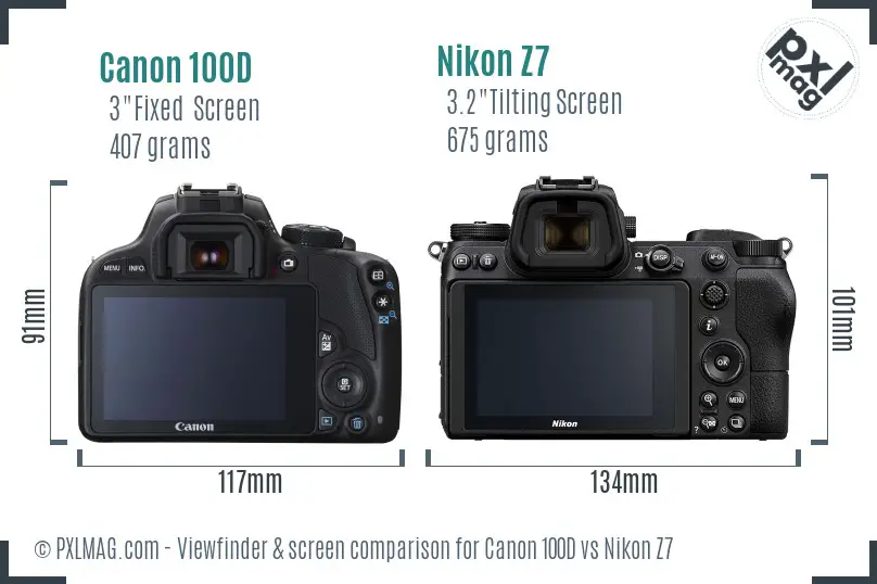 Canon 100D vs Nikon Z7 Screen and Viewfinder comparison