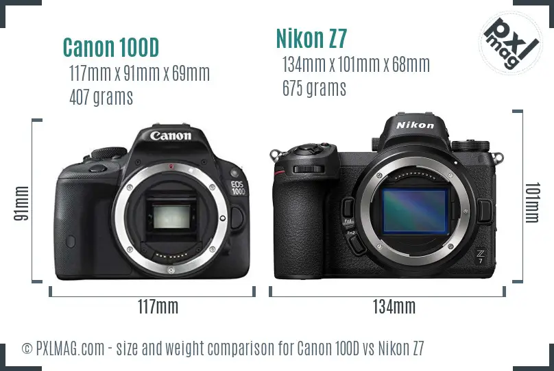 Canon 100D vs Nikon Z7 size comparison