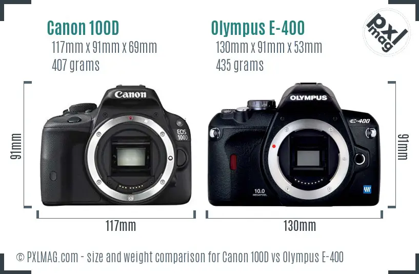 Canon 100D vs Olympus E-400 size comparison