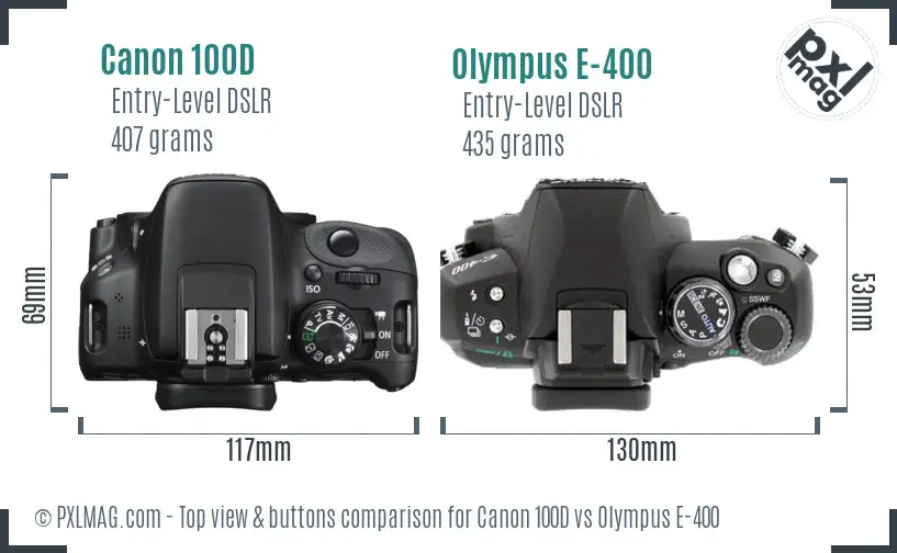 Canon 100D vs Olympus E-400 top view buttons comparison