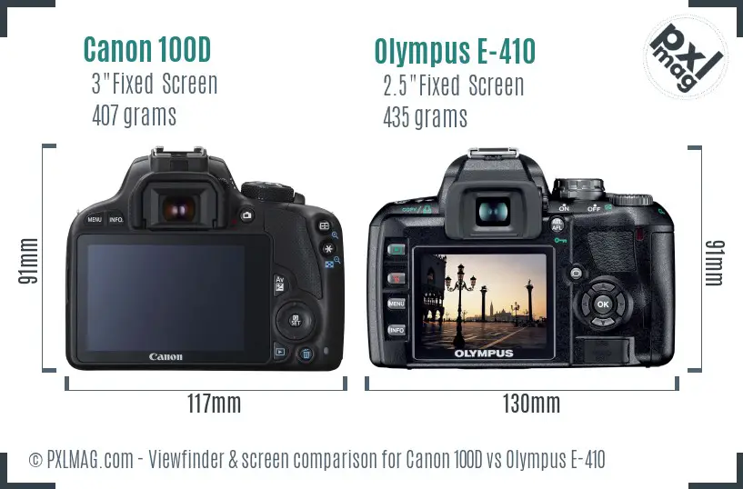 Canon 100D vs Olympus E-410 Screen and Viewfinder comparison