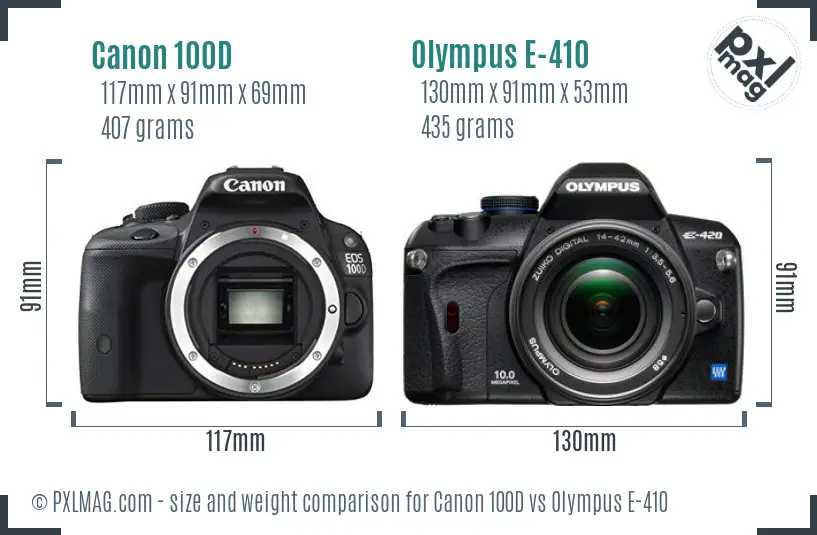 Canon 100D vs Olympus E-410 size comparison