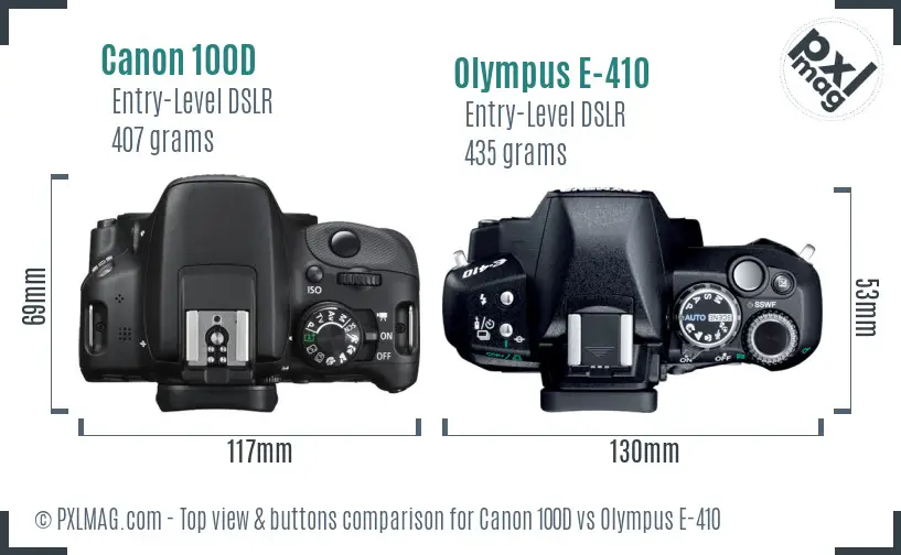 Canon 100D vs Olympus E-410 top view buttons comparison