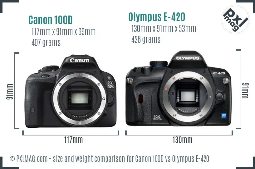 Canon 100D vs Olympus E-420 size comparison