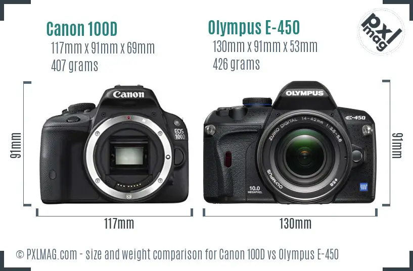 Canon 100D vs Olympus E-450 size comparison