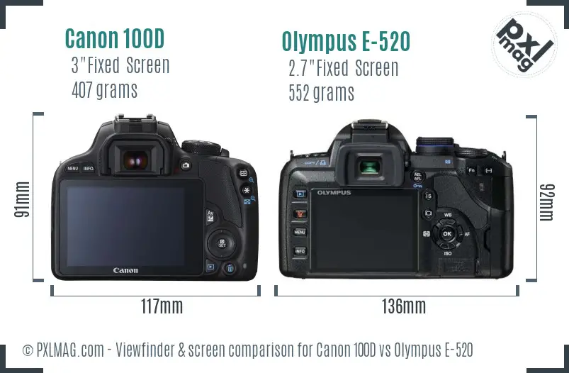 Canon 100D vs Olympus E-520 Screen and Viewfinder comparison
