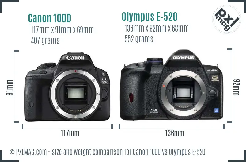 Canon 100D vs Olympus E-520 size comparison