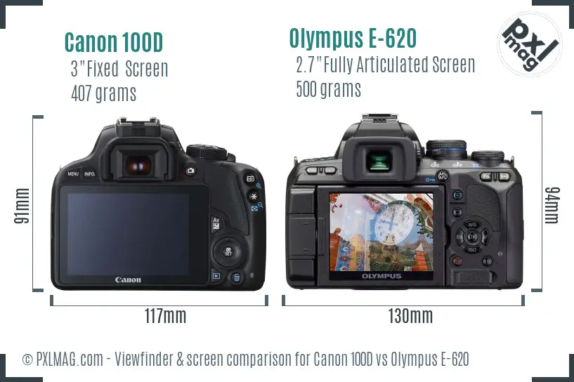 Canon 100D vs Olympus E-620 Screen and Viewfinder comparison