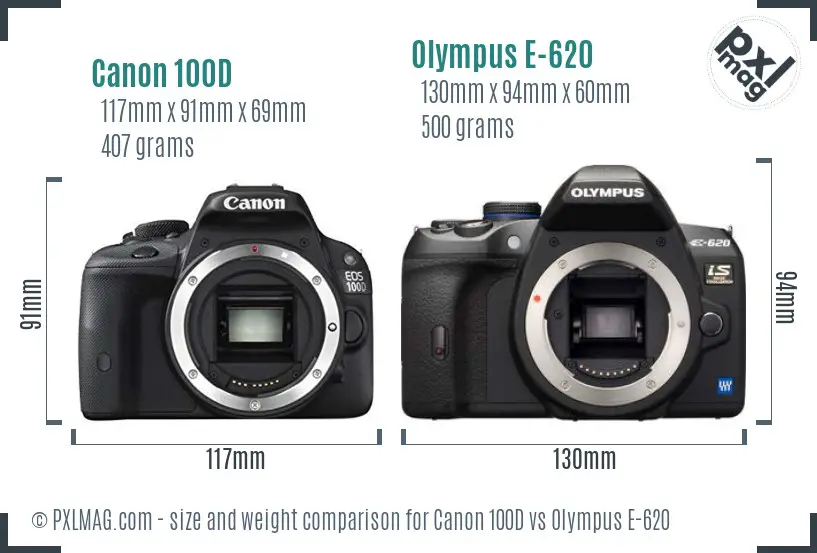 Canon 100D vs Olympus E-620 size comparison