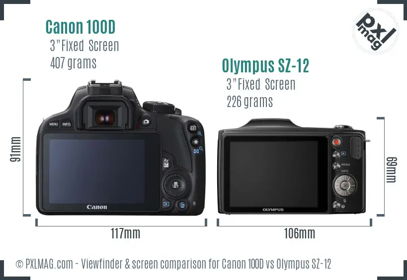 Canon 100D vs Olympus SZ-12 Screen and Viewfinder comparison