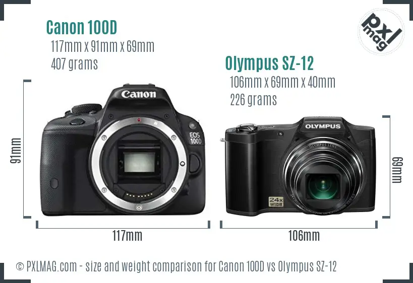 Canon 100D vs Olympus SZ-12 size comparison