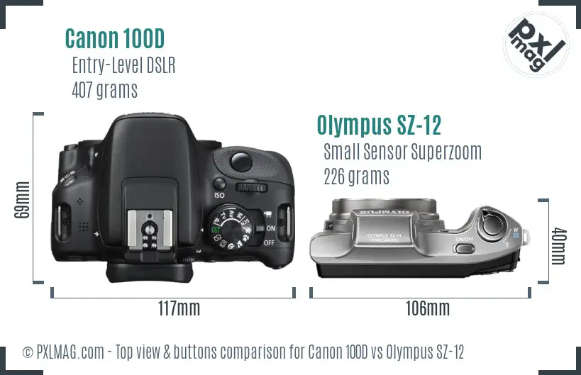 Canon 100D vs Olympus SZ-12 top view buttons comparison