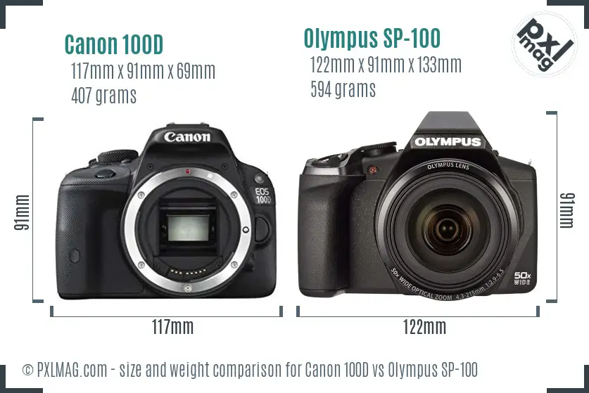 Canon 100D vs Olympus SP-100 size comparison Canon 100D vs Olympus SP-100 size comparison