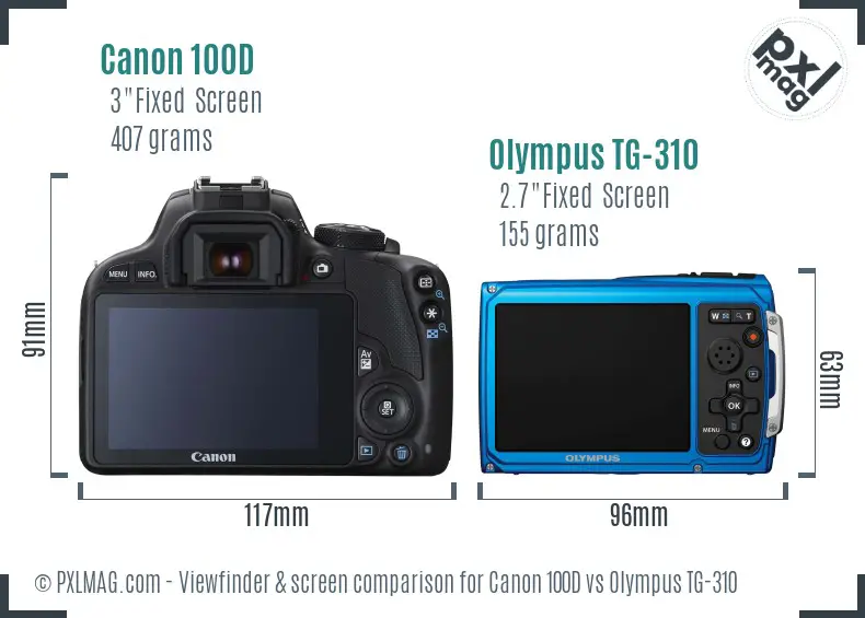 Canon 100D vs Olympus TG-310 Screen and Viewfinder comparison