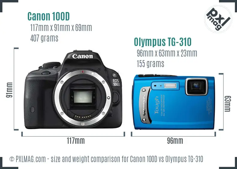 Canon 100D vs Olympus TG-310 size comparison
