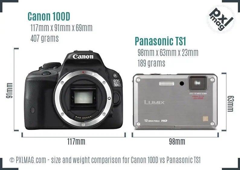 Canon 100D vs Panasonic TS1 size comparison