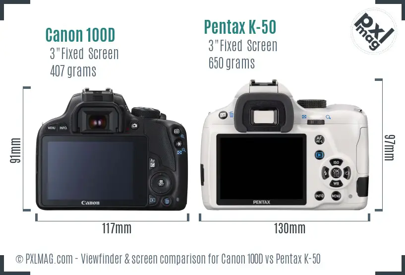 Canon 100D vs Pentax K-50 Screen and Viewfinder comparison