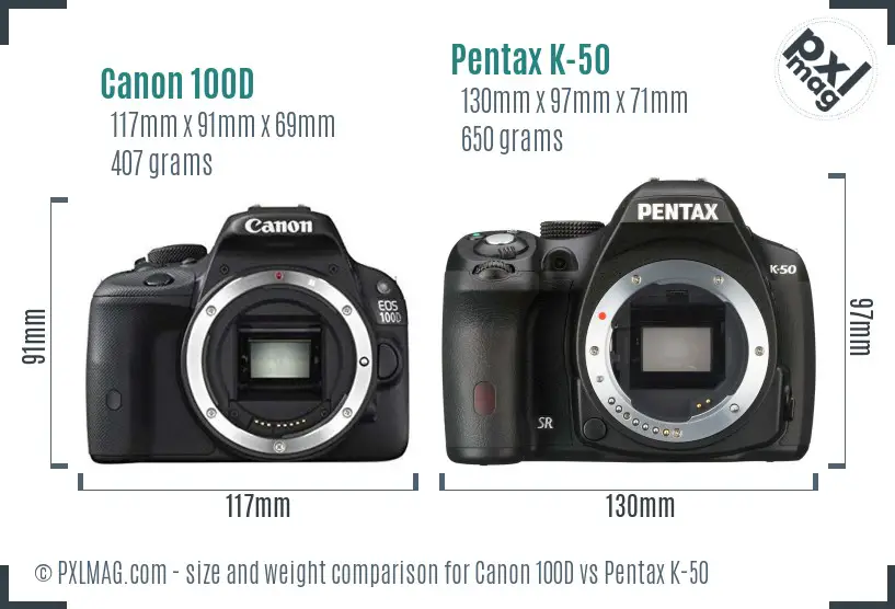 Canon 100D vs Pentax K-50 size comparison