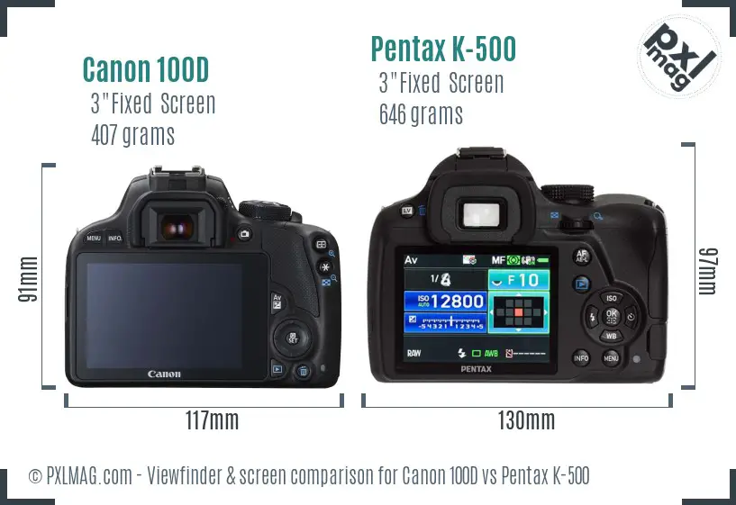 Canon 100D vs Pentax K-500 Screen and Viewfinder comparison