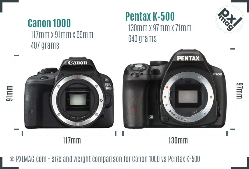 Canon 100D vs Pentax K-500 size comparison