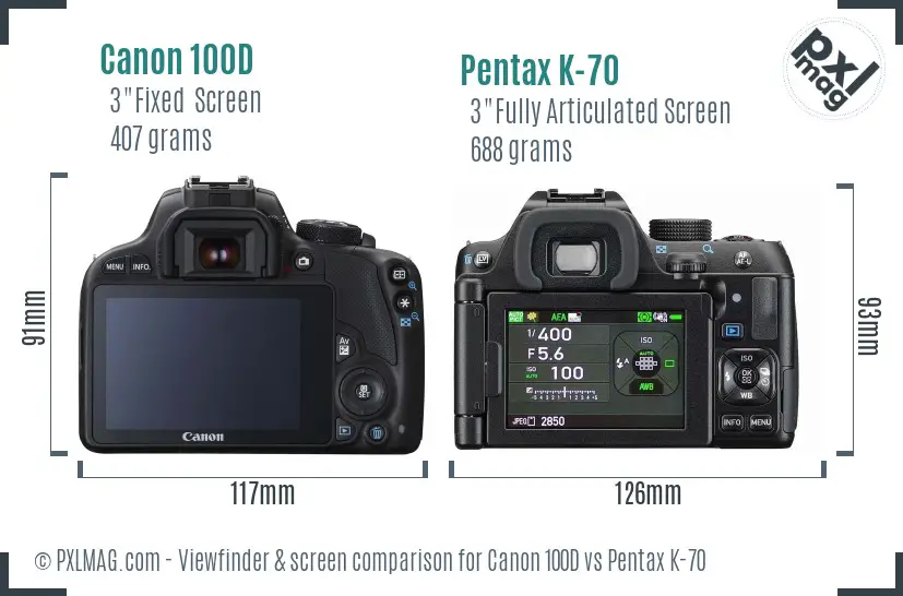 Canon 100D vs Pentax K-70 Screen and Viewfinder comparison