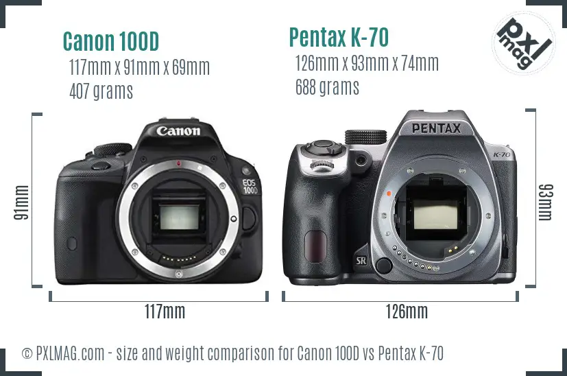 Canon 100D vs Pentax K-70 size comparison