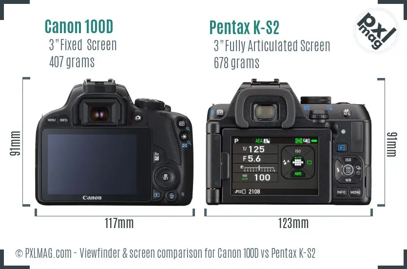 Canon 100D vs Pentax K-S2 Screen and Viewfinder comparison