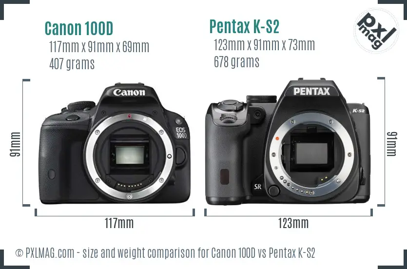 Canon 100D vs Pentax K-S2 size comparison