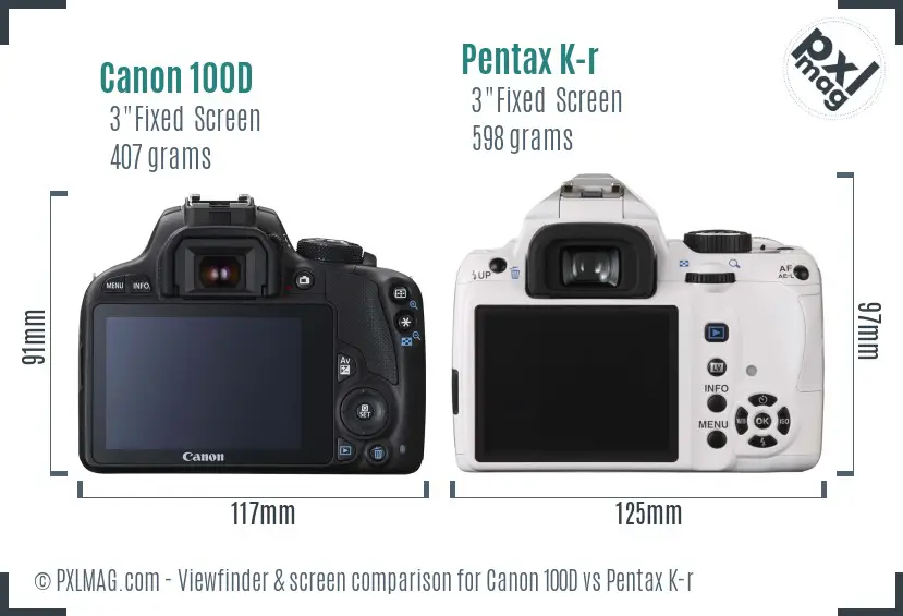 Canon 100D vs Pentax K-r Screen and Viewfinder comparison