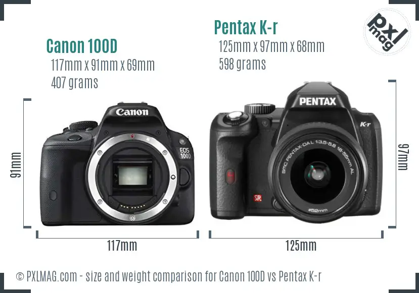 Canon 100D vs Pentax K-r size comparison