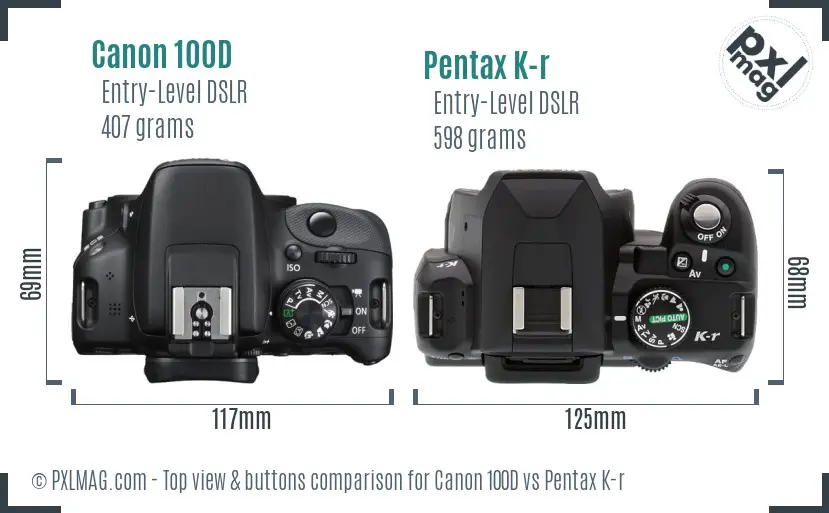 Canon 100D vs Pentax K-r top view buttons comparison