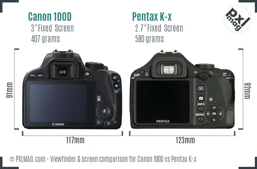Canon 100D vs Pentax K-x Screen and Viewfinder comparison