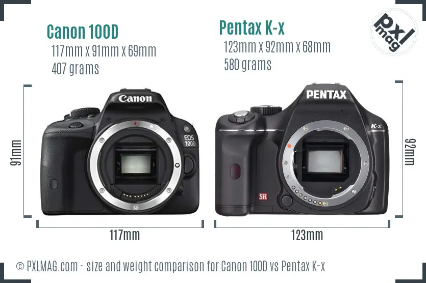 Canon 100D vs Pentax K-x size comparison