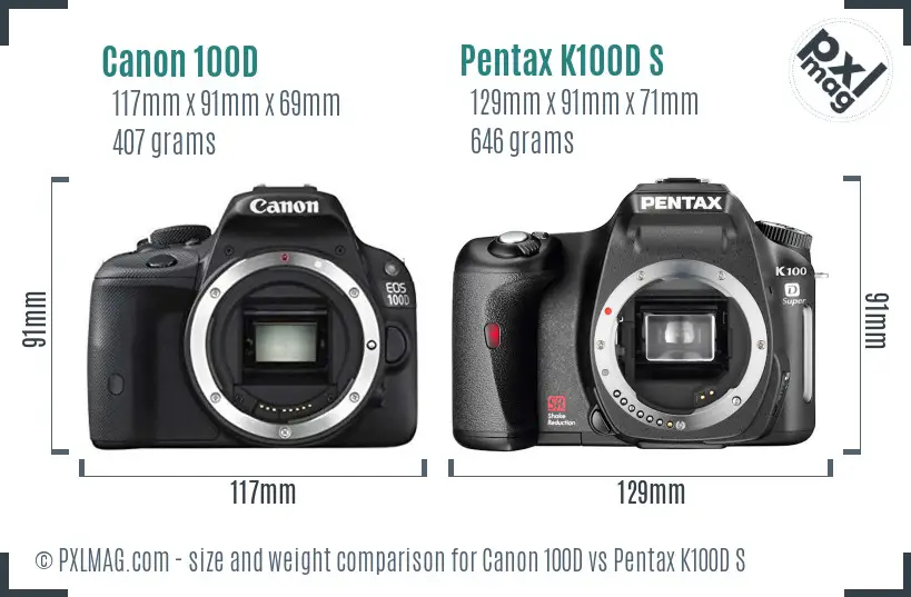 Canon 100D vs Pentax K100D S size comparison