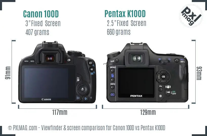 Canon 100D vs Pentax K100D Screen and Viewfinder comparison
