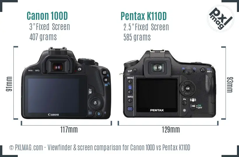 Canon 100D vs Pentax K110D Screen and Viewfinder comparison