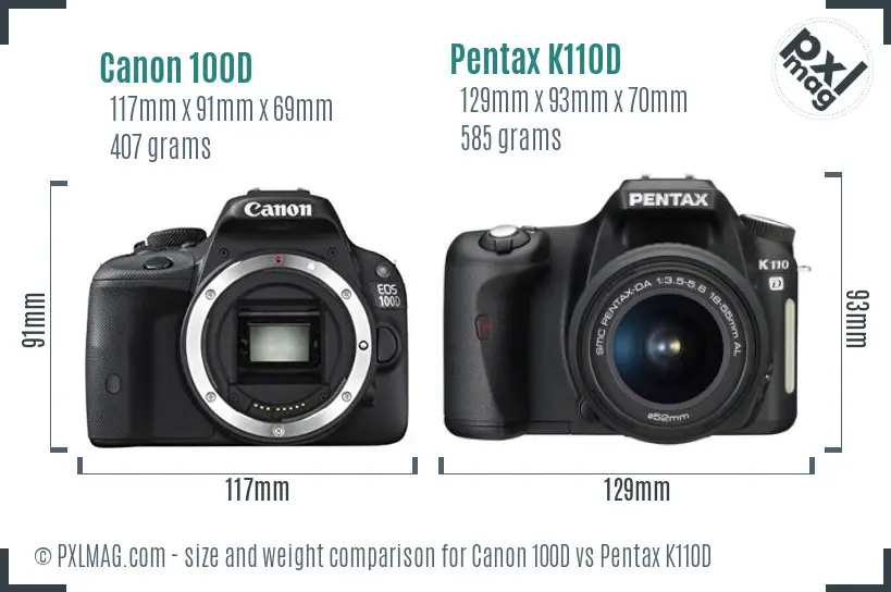Canon 100D vs Pentax K110D size comparison