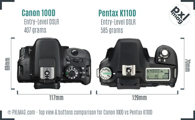 Canon 100D vs Pentax K110D top view buttons comparison