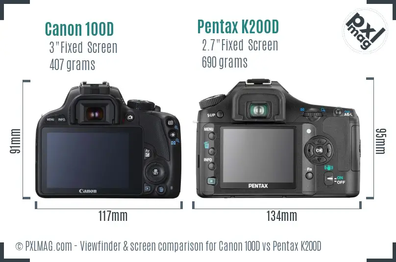 Canon 100D vs Pentax K200D Screen and Viewfinder comparison