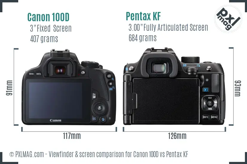 Canon 100D vs Pentax KF Screen and Viewfinder comparison