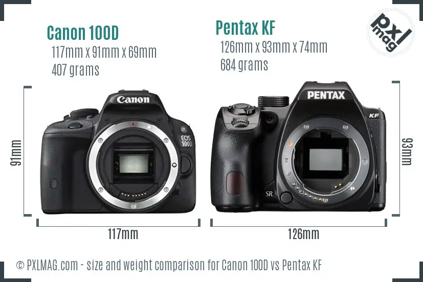 Canon 100D vs Pentax KF size comparison