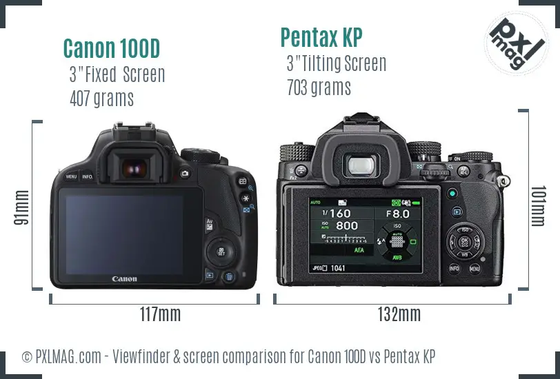 Canon 100D vs Pentax KP Screen and Viewfinder comparison