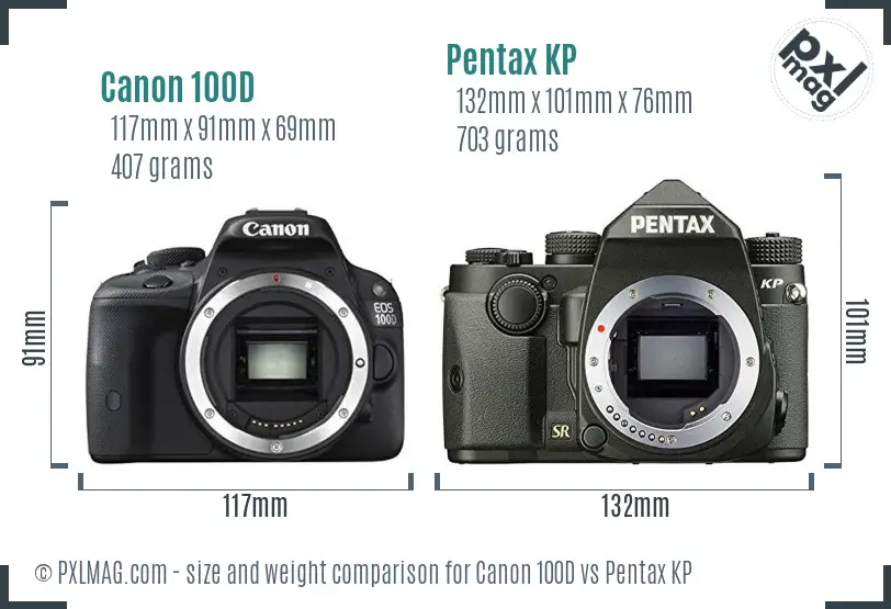 Canon 100D vs Pentax KP size comparison