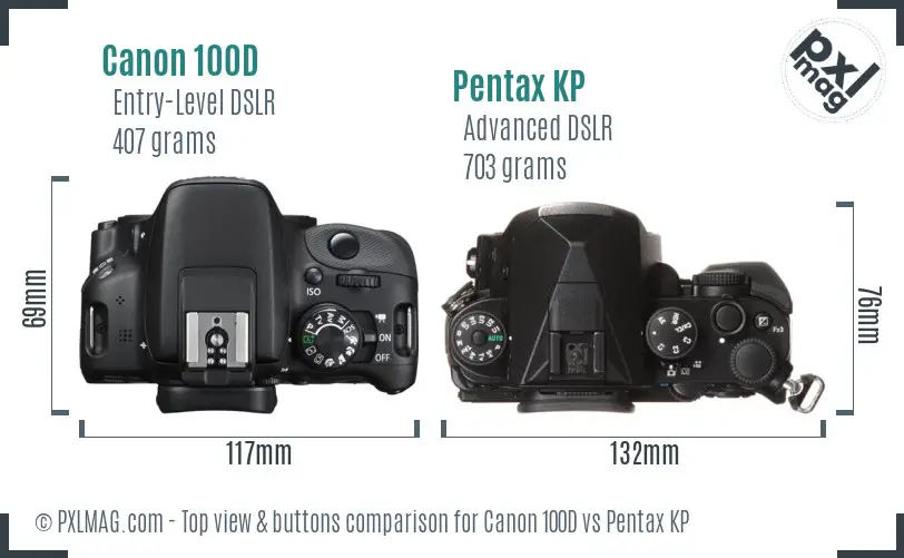 Canon 100D vs Pentax KP top view buttons comparison