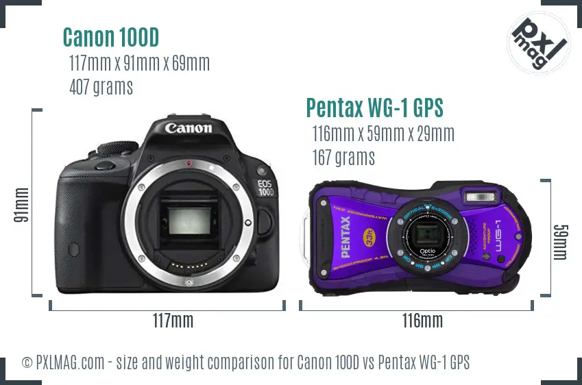 Canon 100D vs Pentax WG-1 GPS size comparison